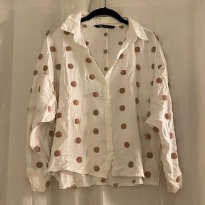 Zara White Button Down with Poms